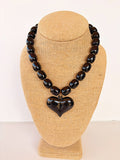 Black Heart Pendant Beaded Necklace – 18”