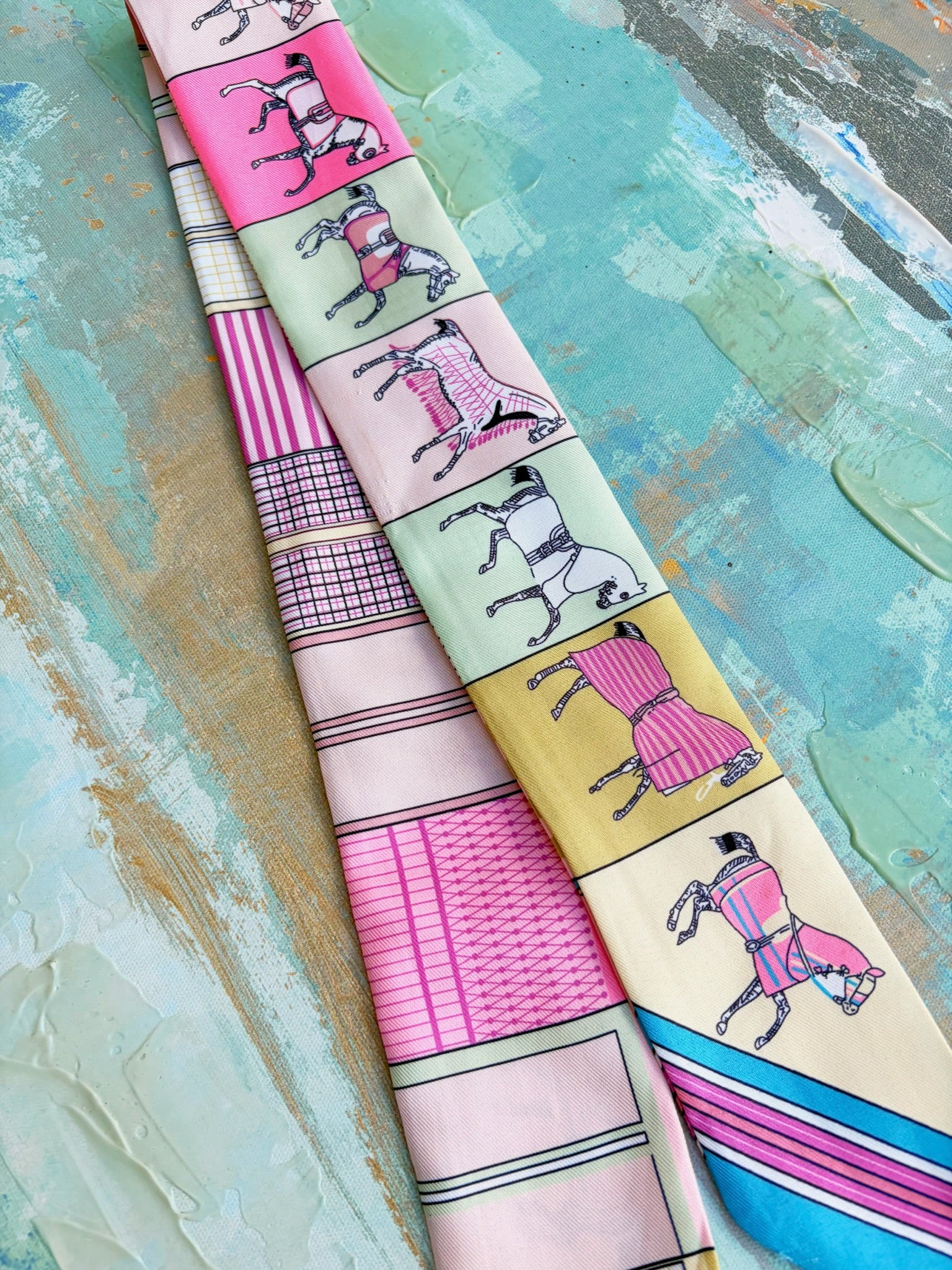 Pastel Stripe & Horse Print Scarf – 34”