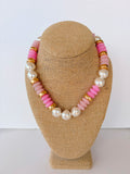 Pearl & Pink Rondelle Necklace – 16”