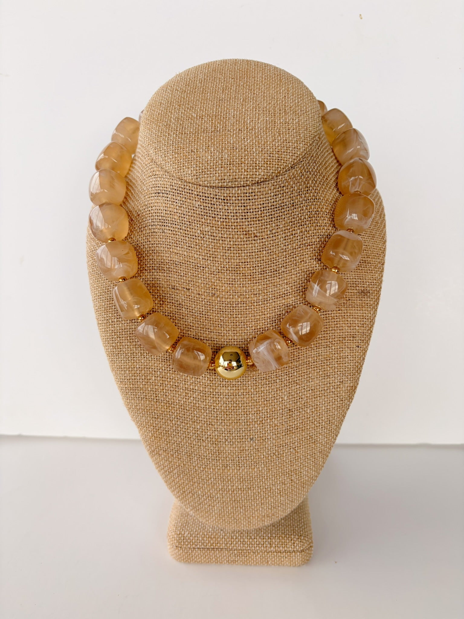 Champagne Cube Bead Necklace – 16”