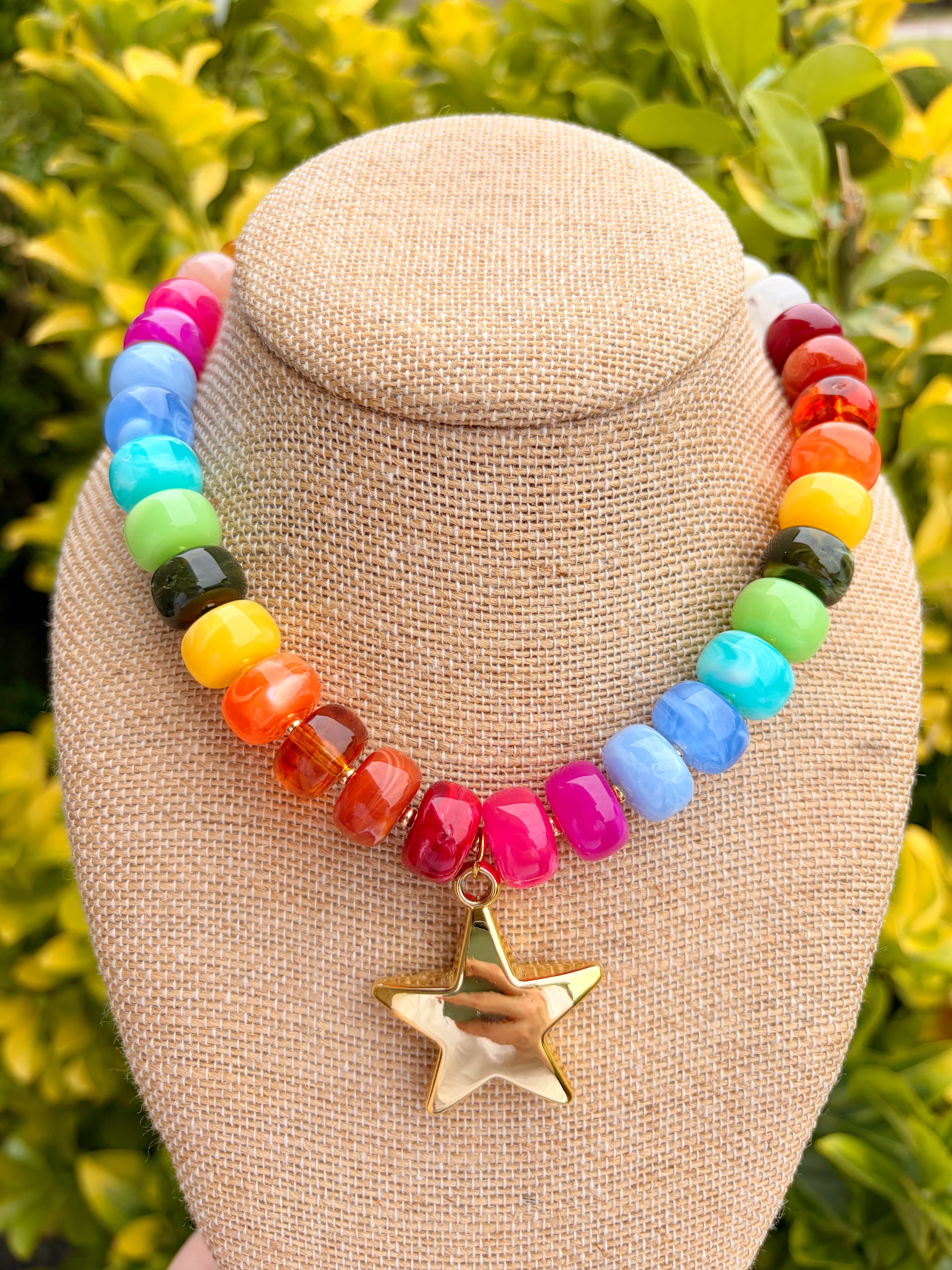 Multicolored Beaded + Star Necklace