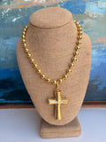 Gold Ball Chain Necklace with Cross Pendant – 17” + Extender