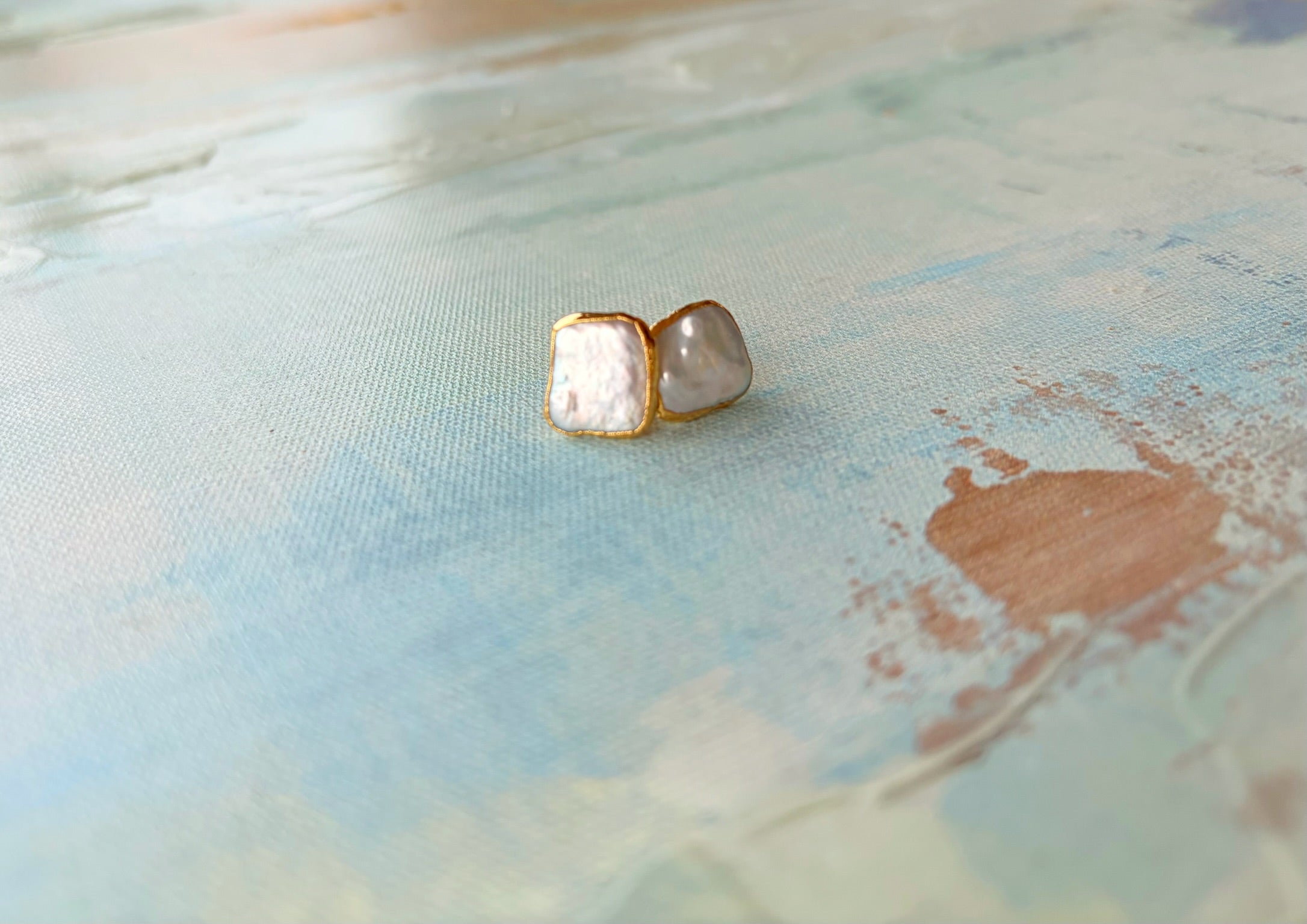Square Pearl Stud Earrings