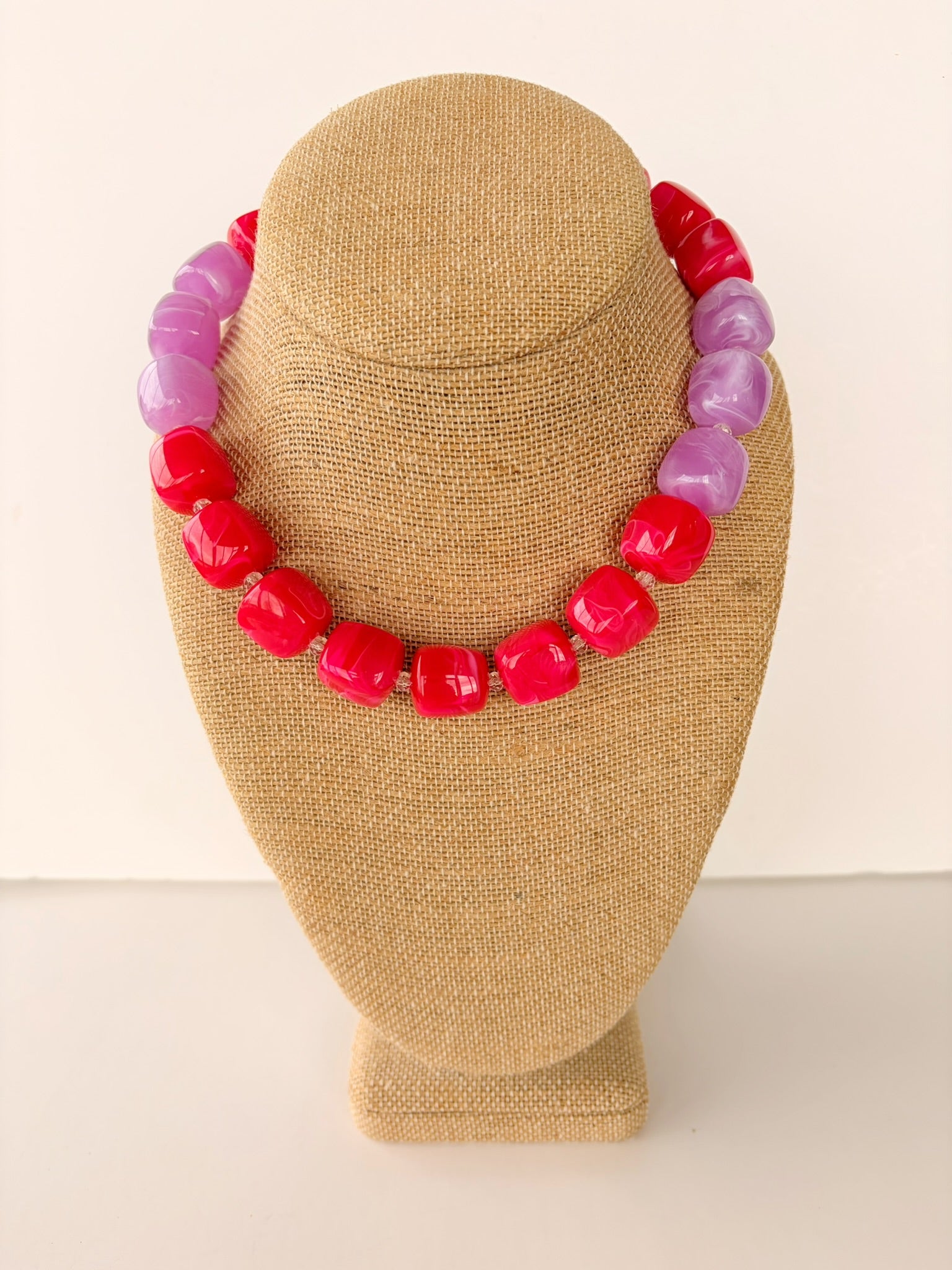 Purple & Pink Cube Bead Necklace – 16”