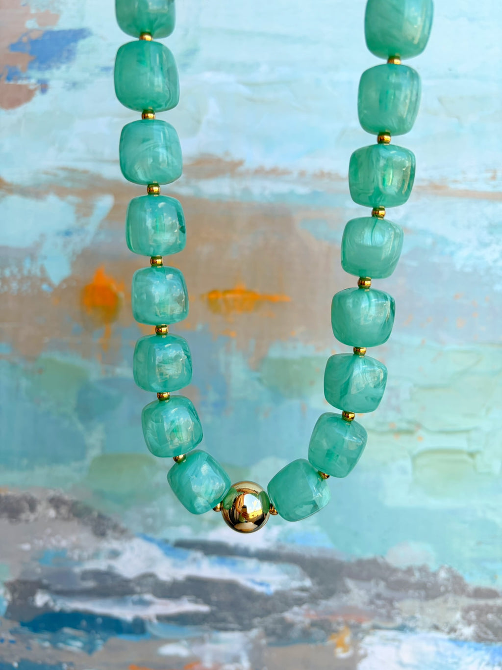 Shades of Green Cube Bead Necklace – 16.5” + Extender
