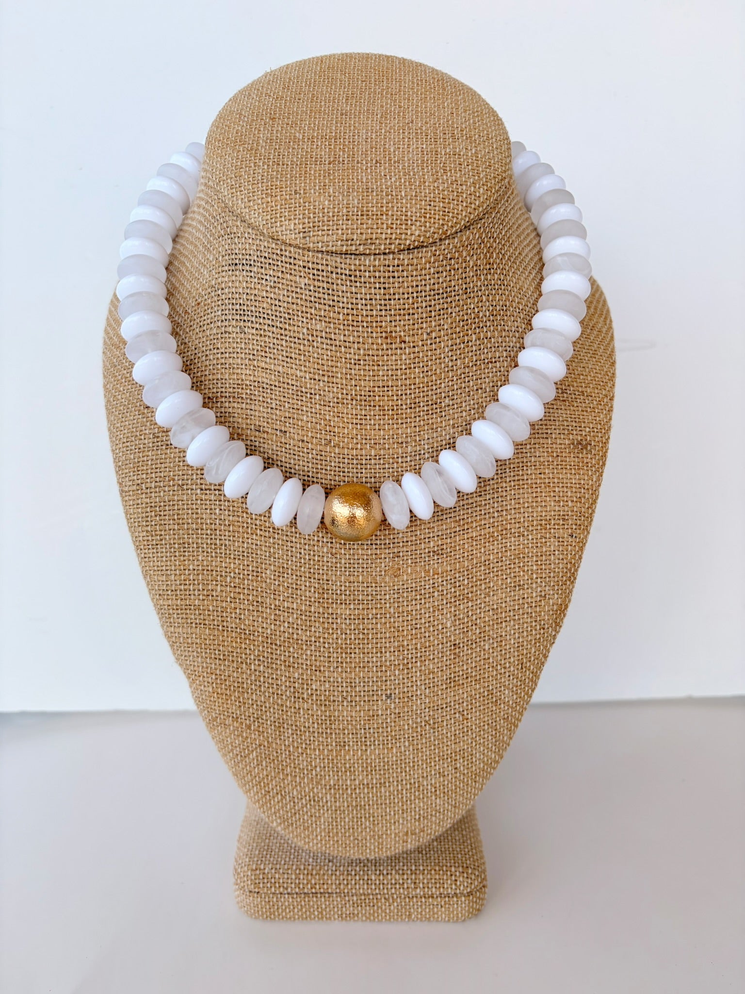 White & Gold Rondelle Necklace – 16”