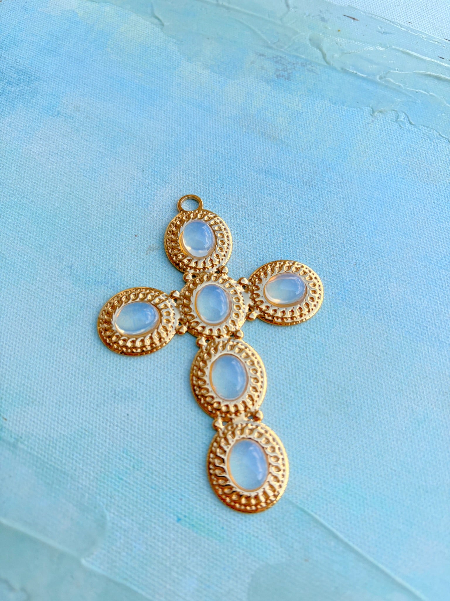 Gold Cross Pendant with Clear Stones