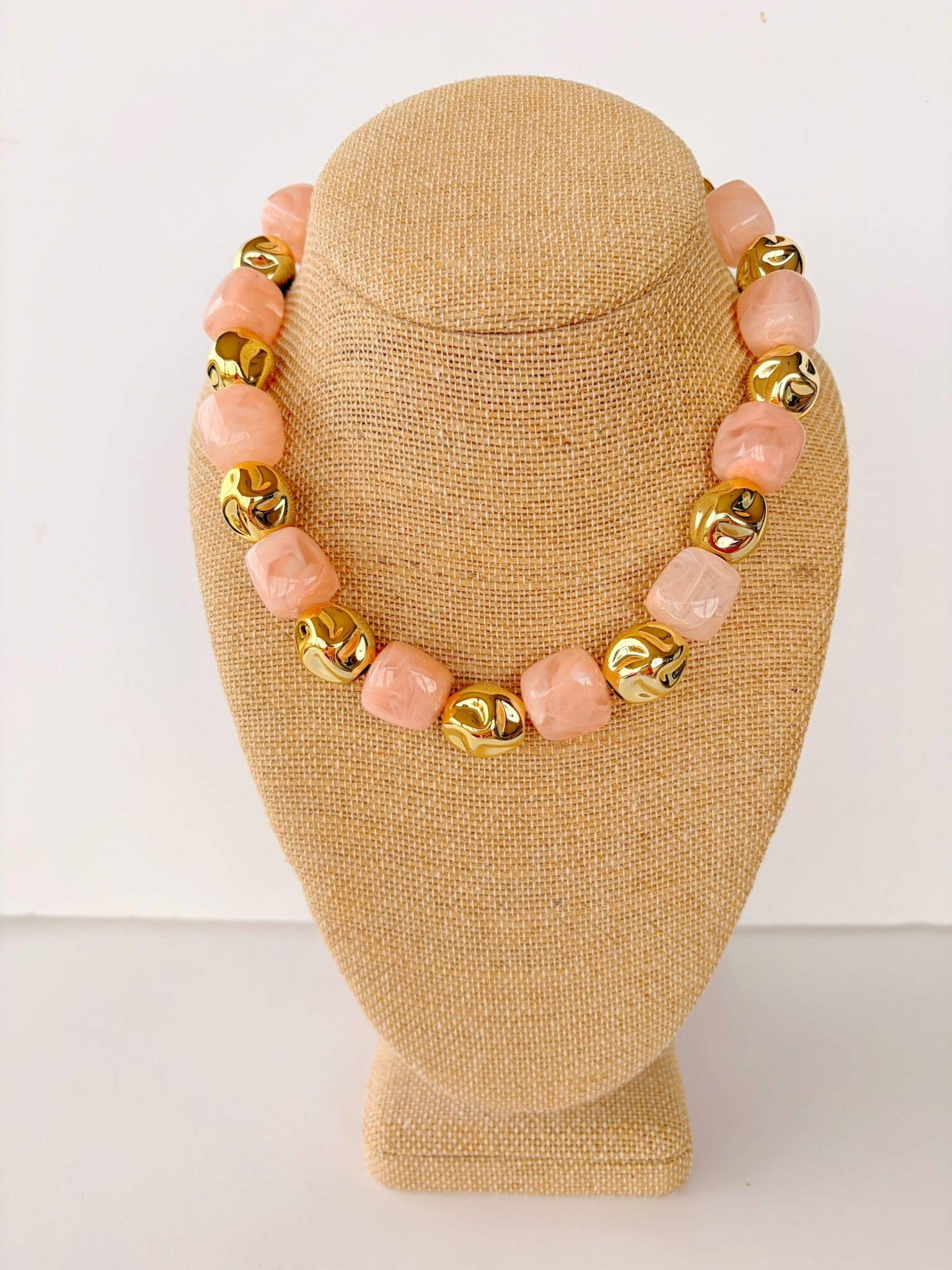 Blush & Gold Mixed Bead Necklace – 16”