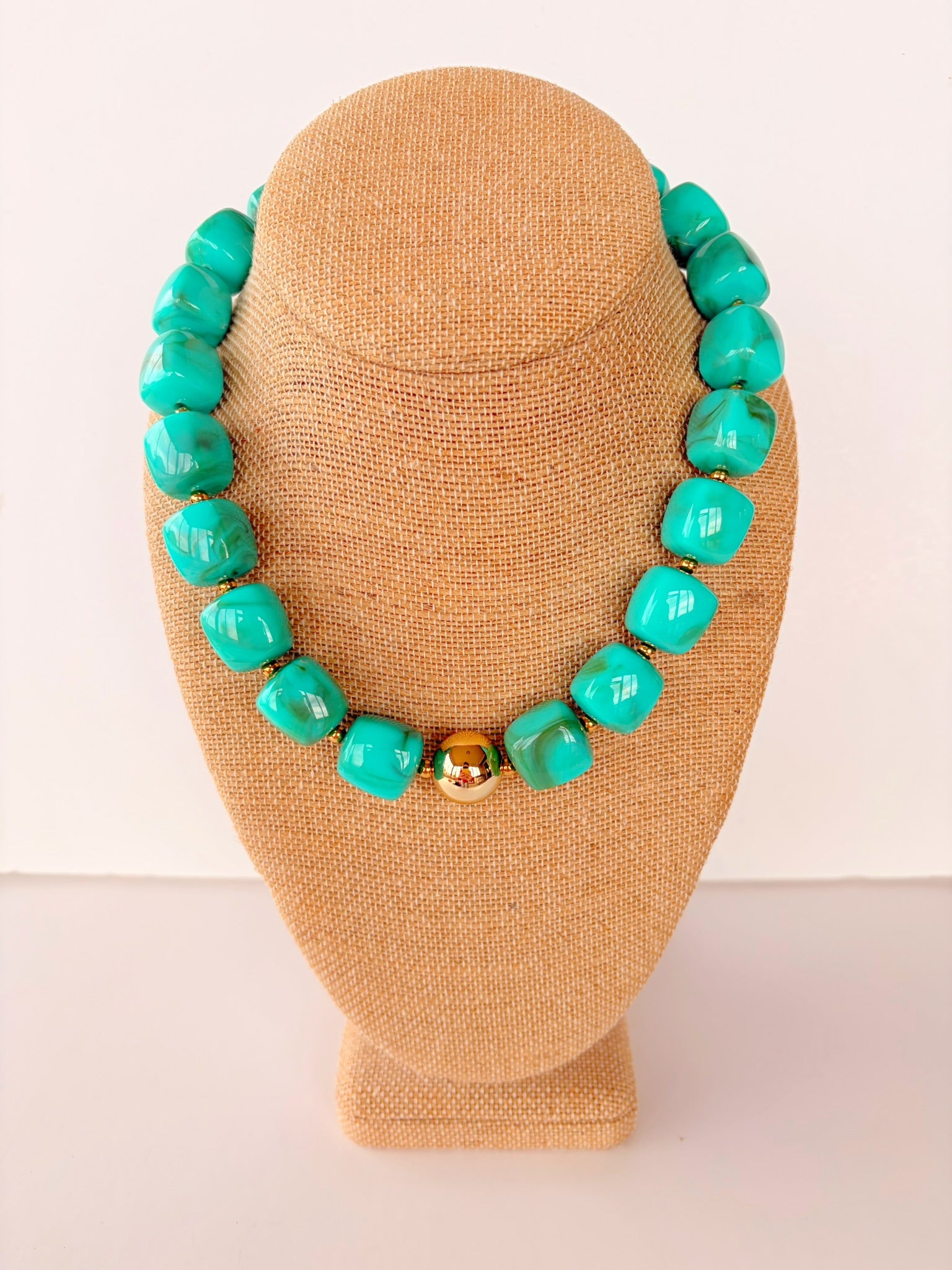 Teal Cube Bead Necklace – 16”