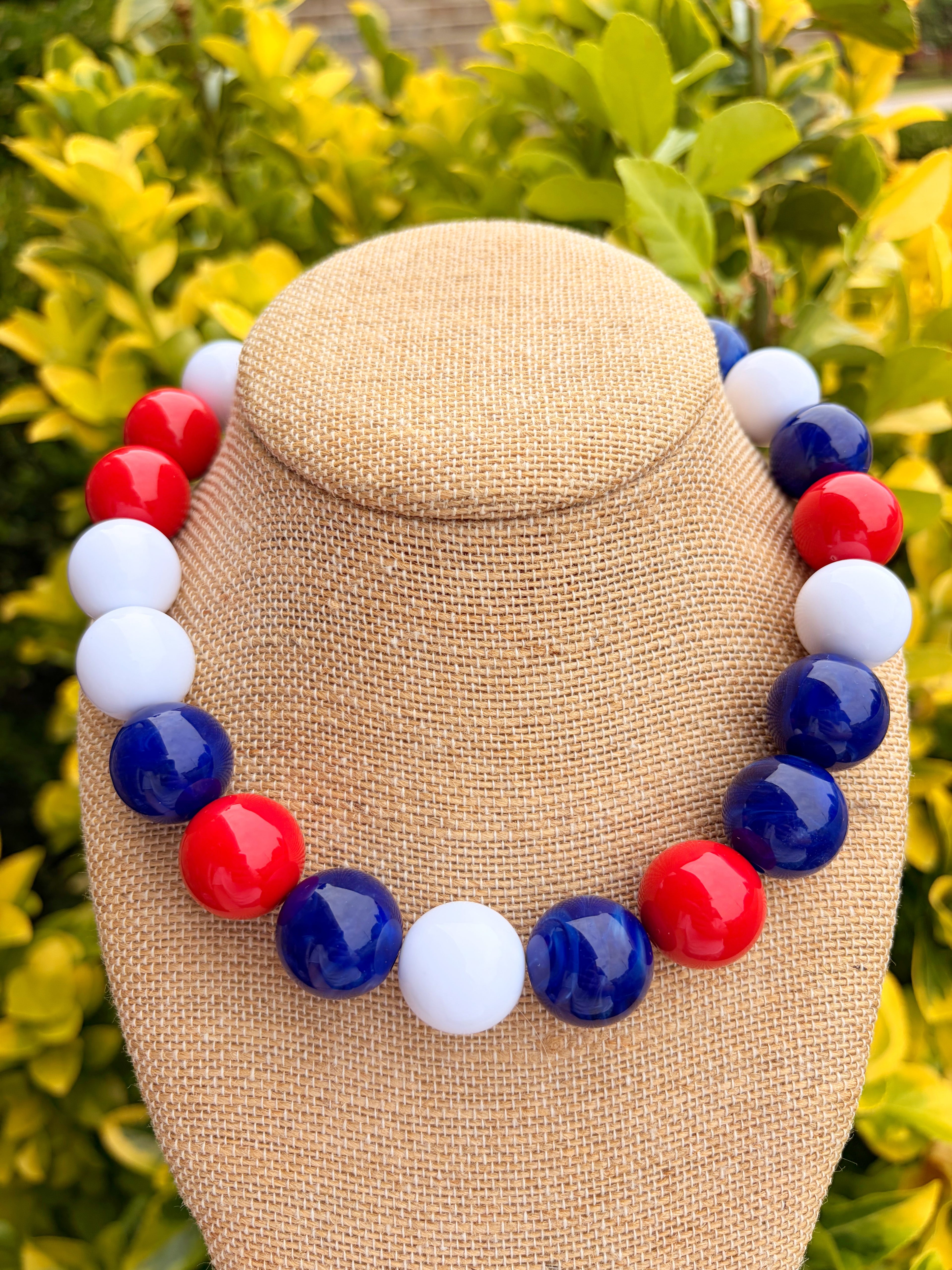 Red, white, blue bauble necklace