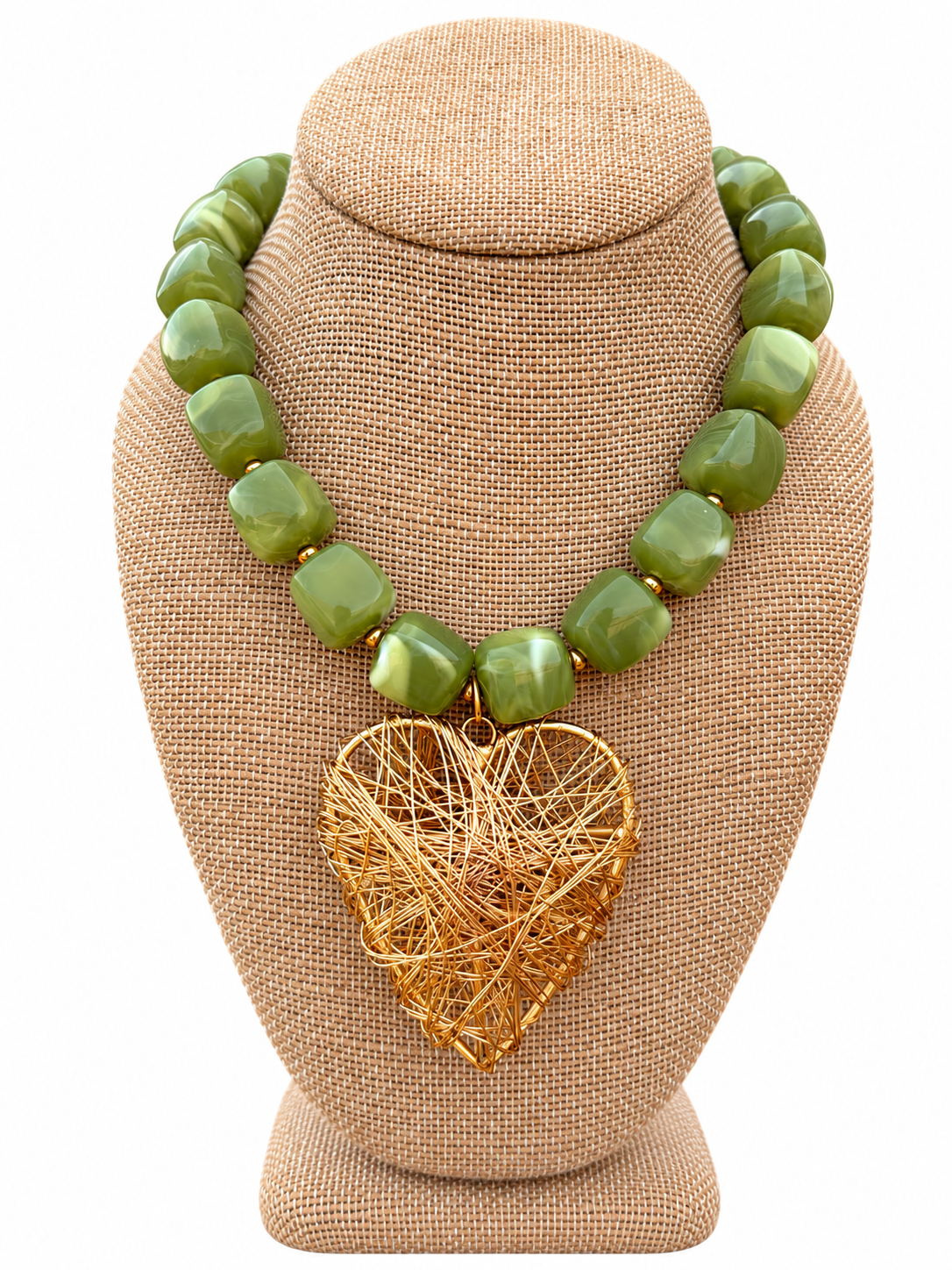 Olive & Gold Heart Necklace