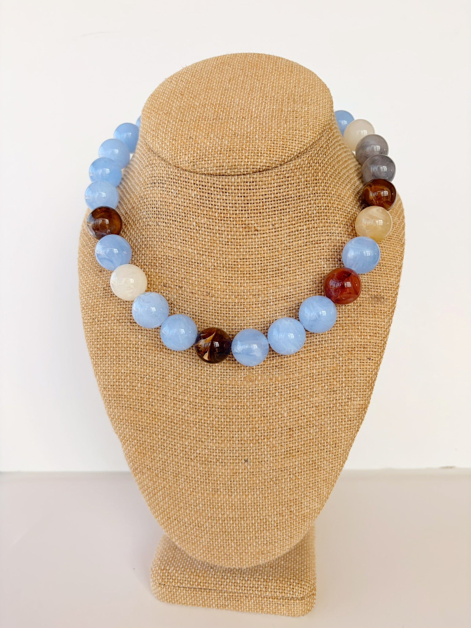 Multi Blue Beaded Ball Necklace – 18”