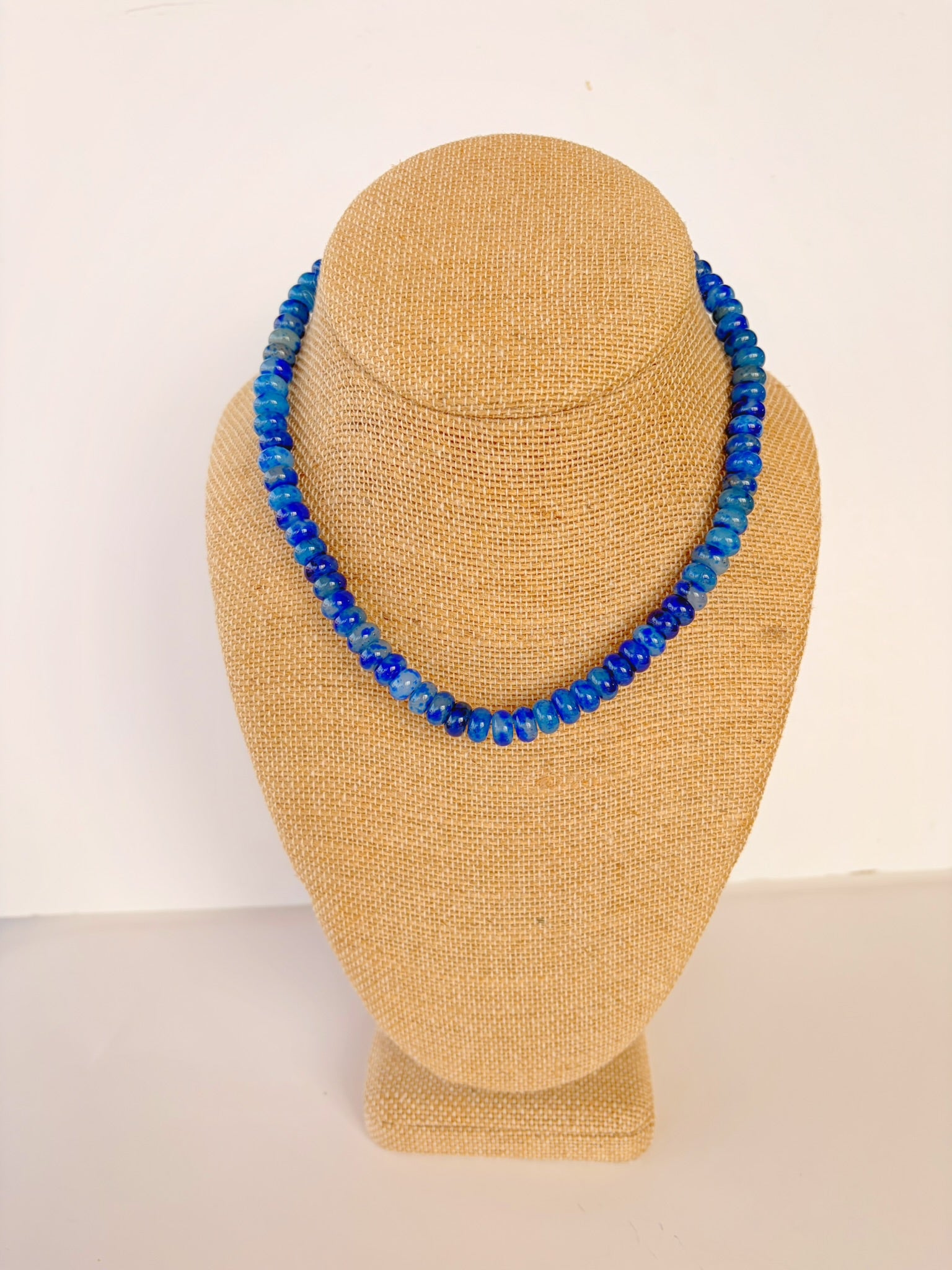 Blue Speckled Rondelle Necklace – 15.5” + Extender