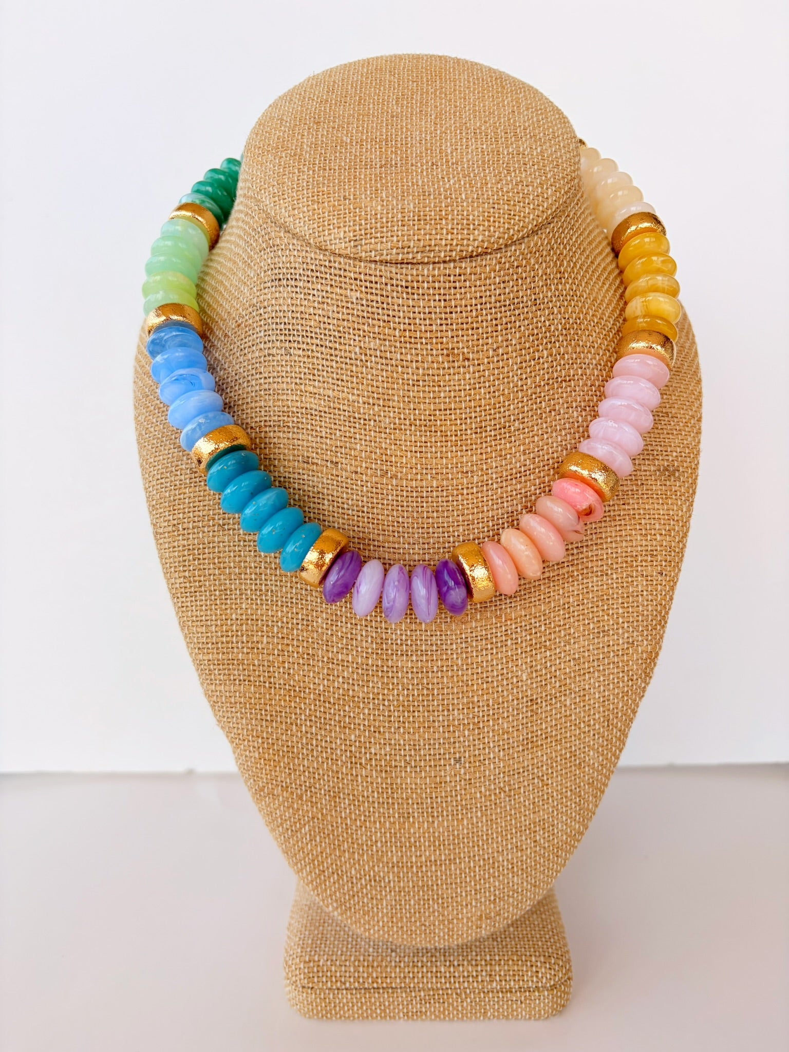 Multi-Color Rondelle & Gold Necklace – 16”