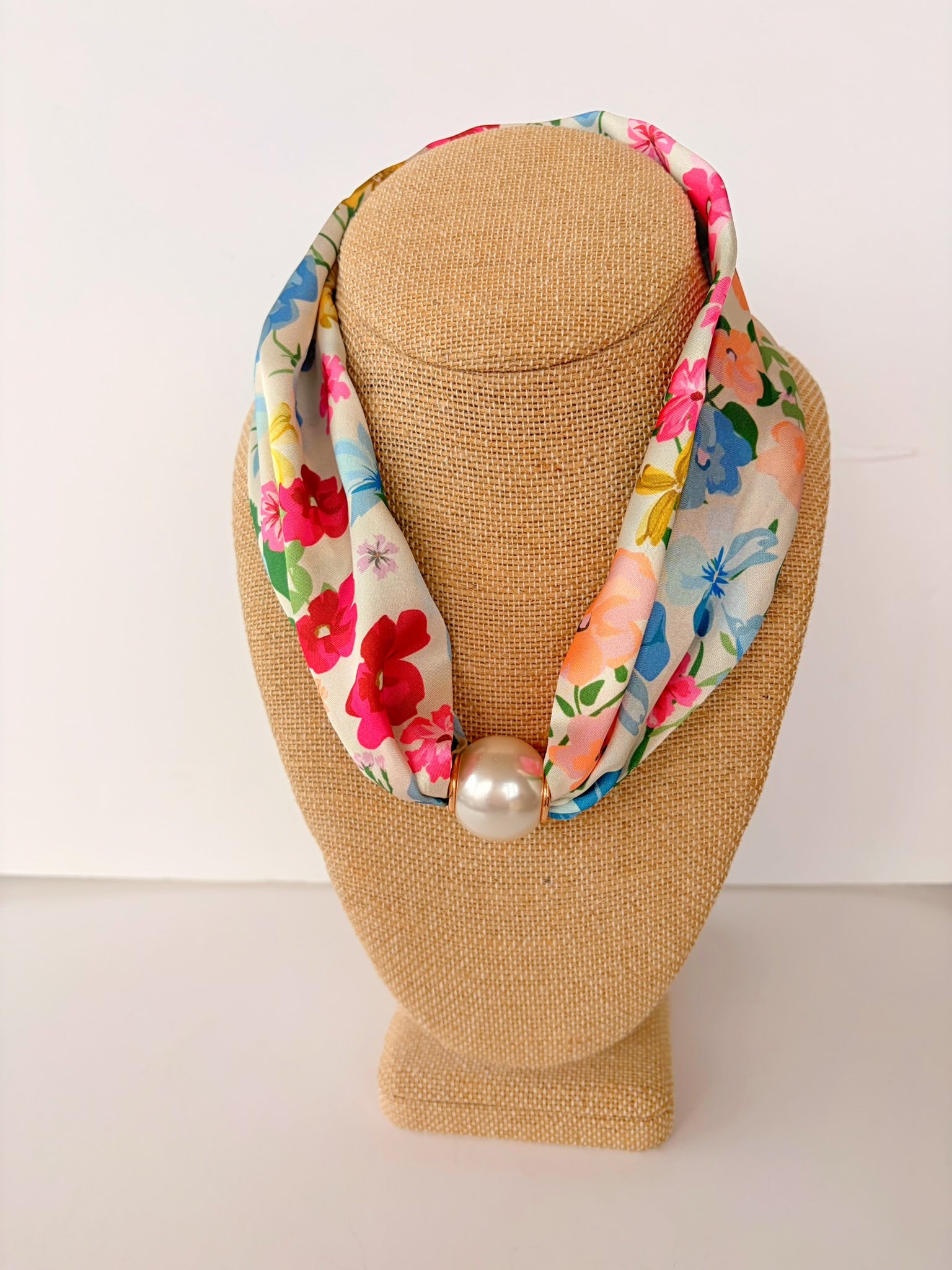 Floral Magnetic Scarf with Faux Pearl Closure