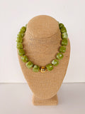 Olive Green Cube Bead Necklace – 16”