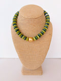 Olive Rondelle & Gold Ball Necklace – 16”