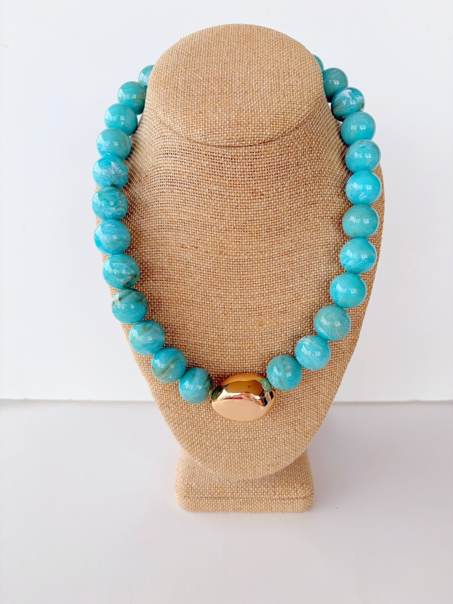 Turquoise Marble Stone Ball Necklace – 16”