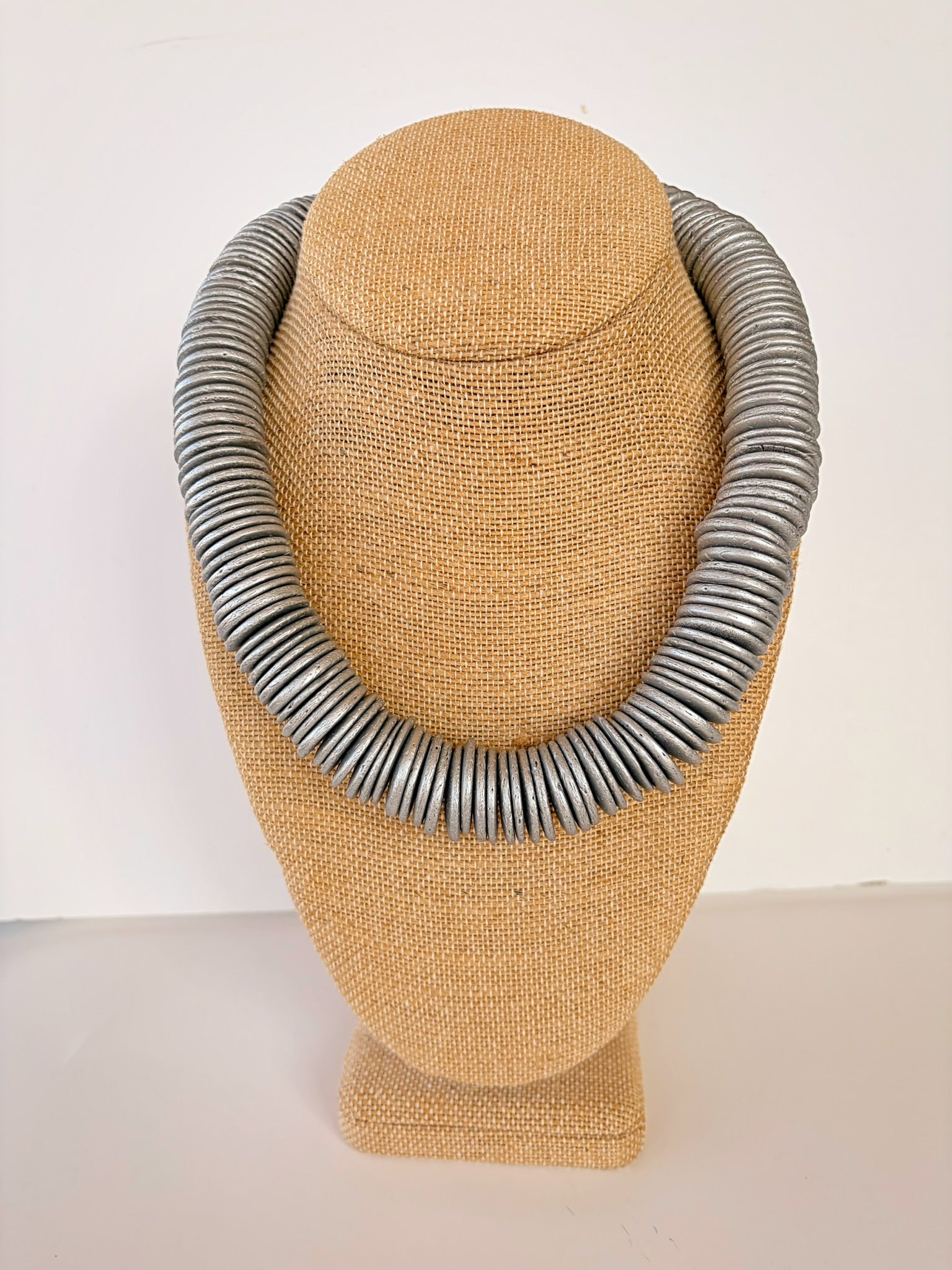 Grey Coconut Disk Bead Necklace – 16”