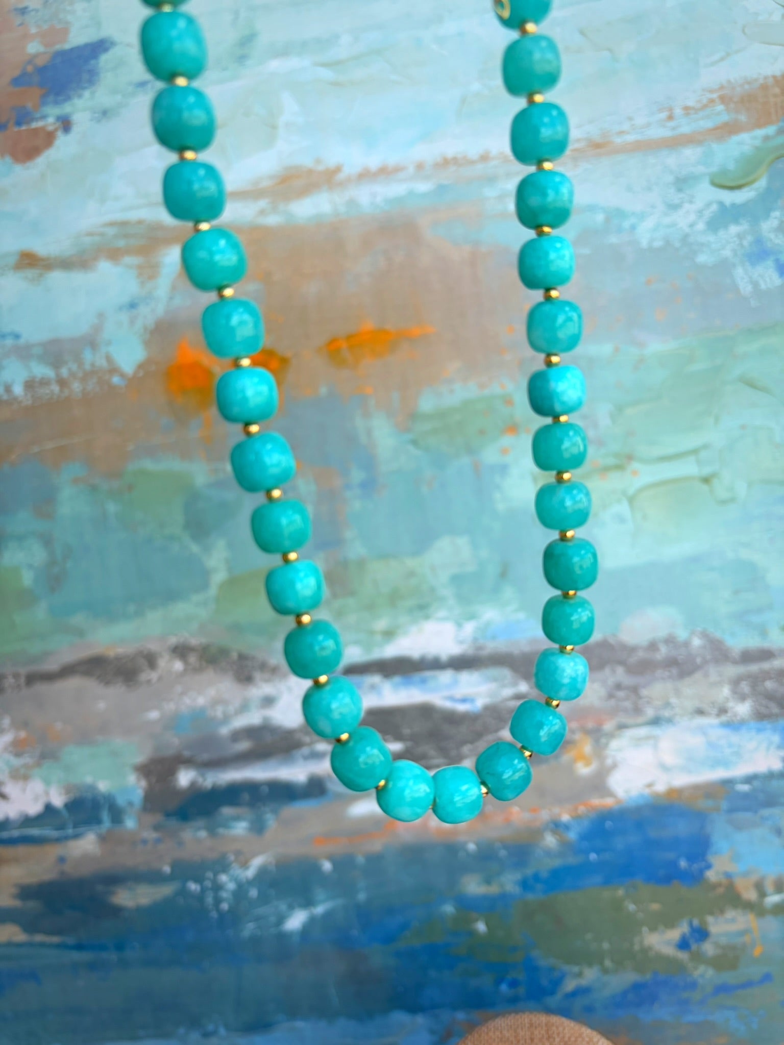 Small Teal Cube Bead Necklace – 16” + Extender
