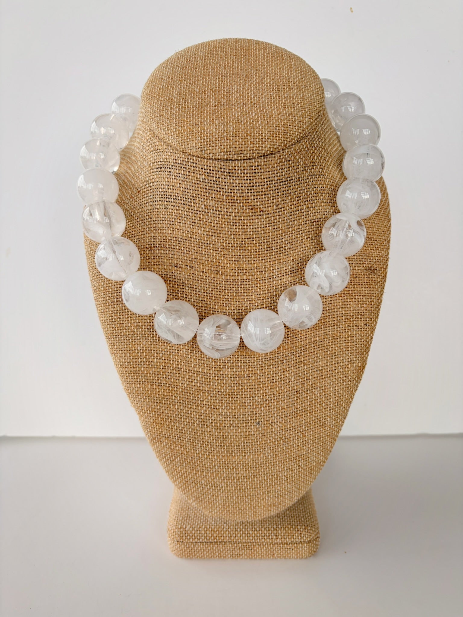 Clear Bauble Bead Statement Necklace – 16”