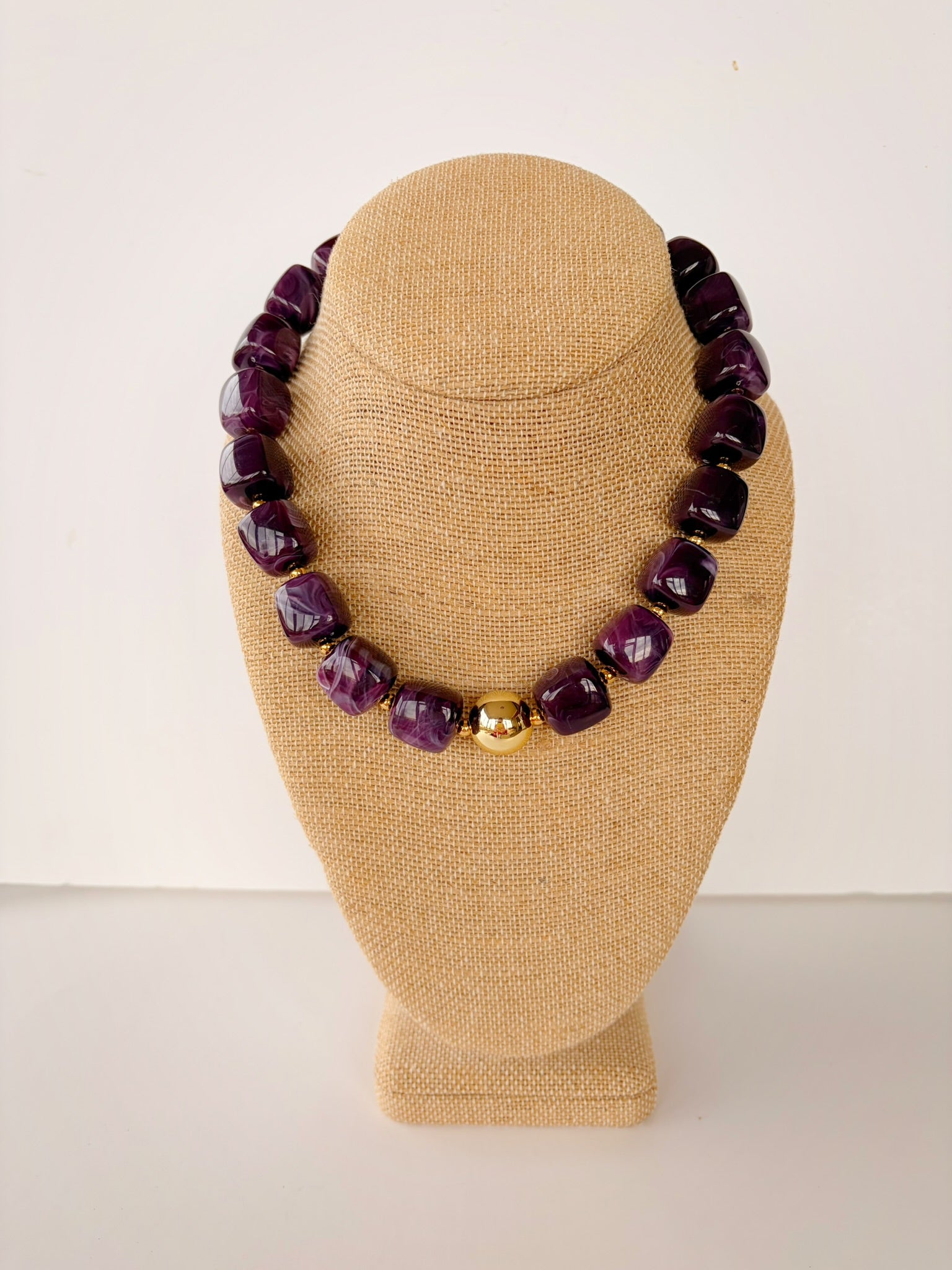 Purple Cube Bead Necklace – 16”