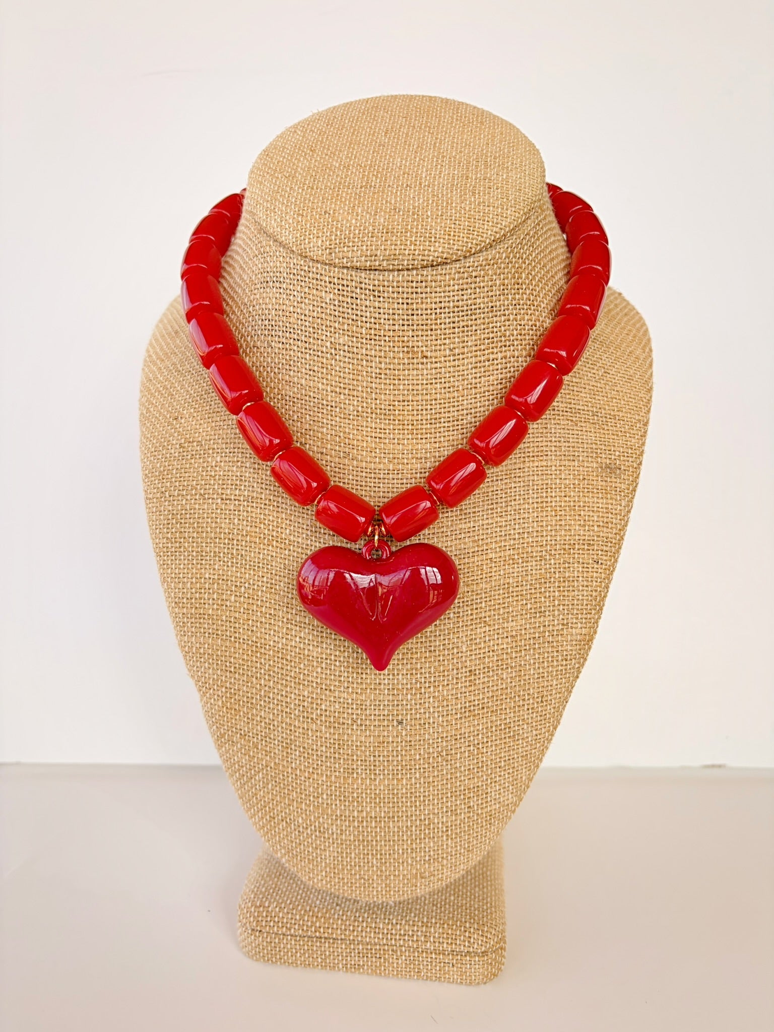 Red Heart Pendant Acrylic Necklace – 18”