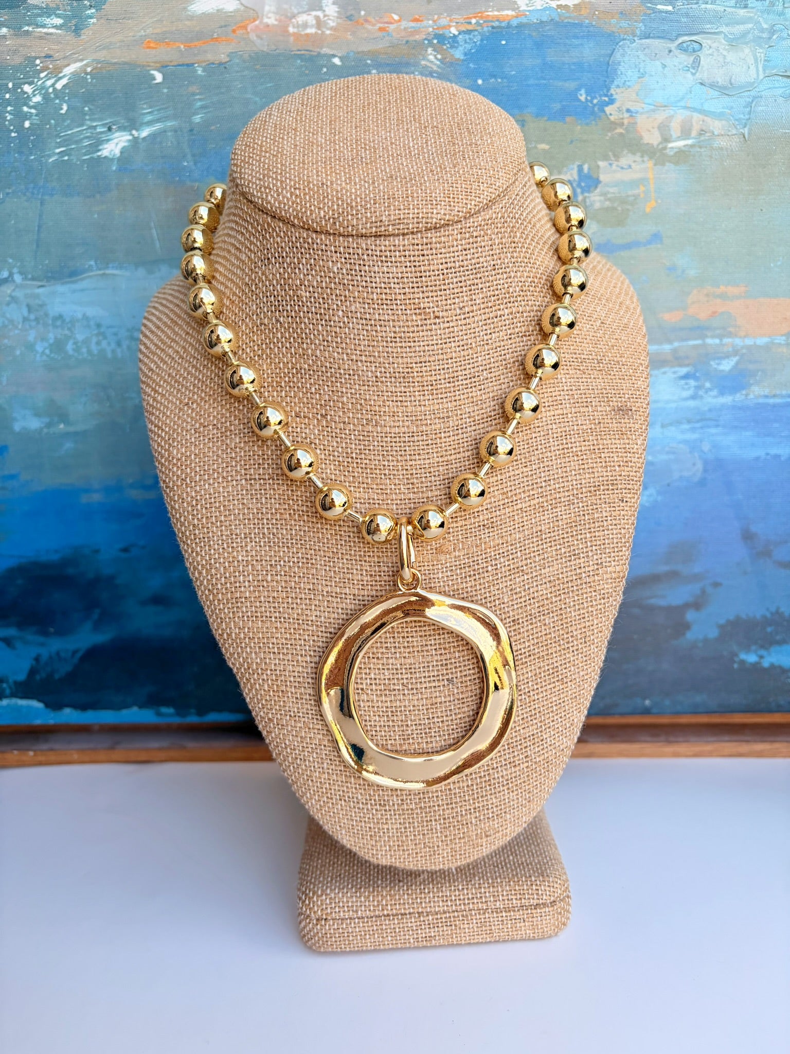 Gold Ball Chain Necklace with Pendant – 17” + Extender