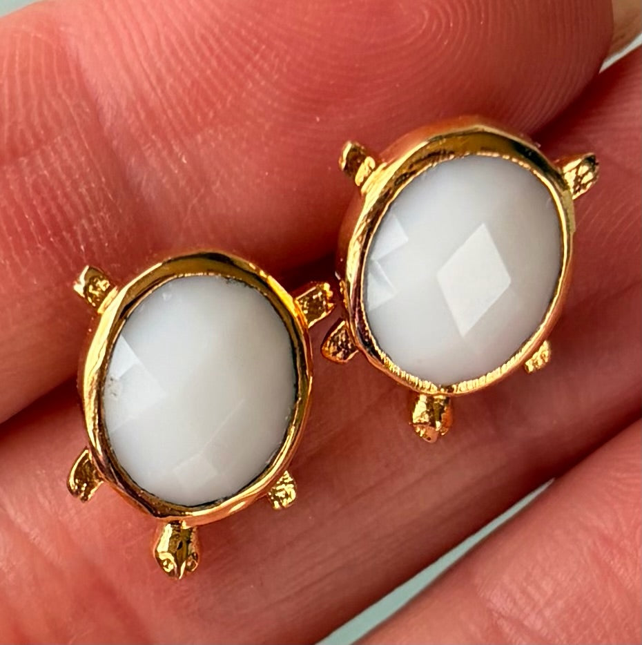 White Stone Stud Earrings