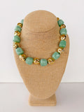 Mixed Green & Gold Beaded Statement Necklace – 16”