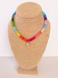 Rainbow Rondelle Necklace with Bezel Charm – 15.5” + Extender