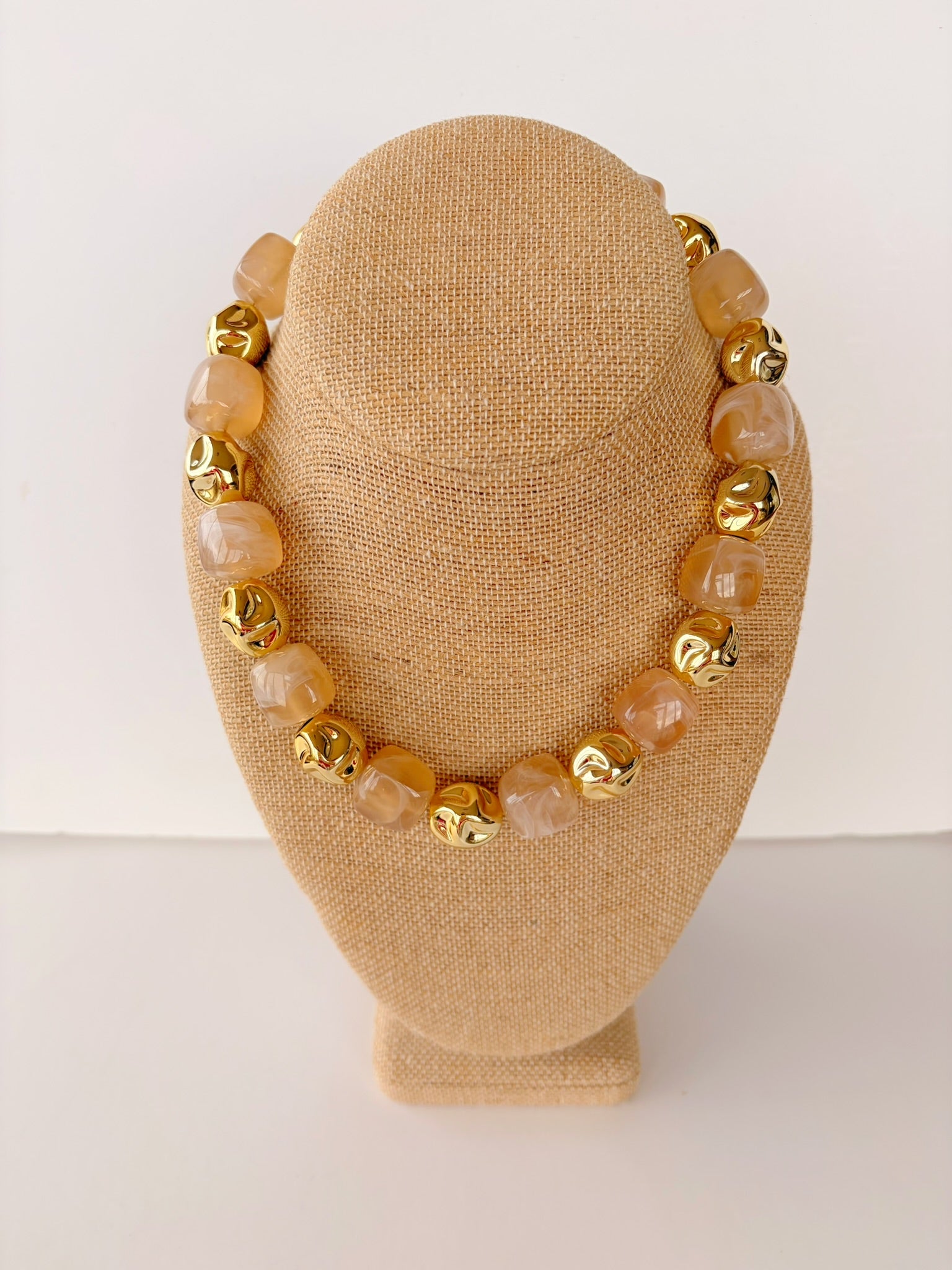 Champagne & Gold Mixed Bead Necklace – 16”