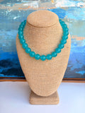 Teal Blue Beaded Necklace – 16” + Extender