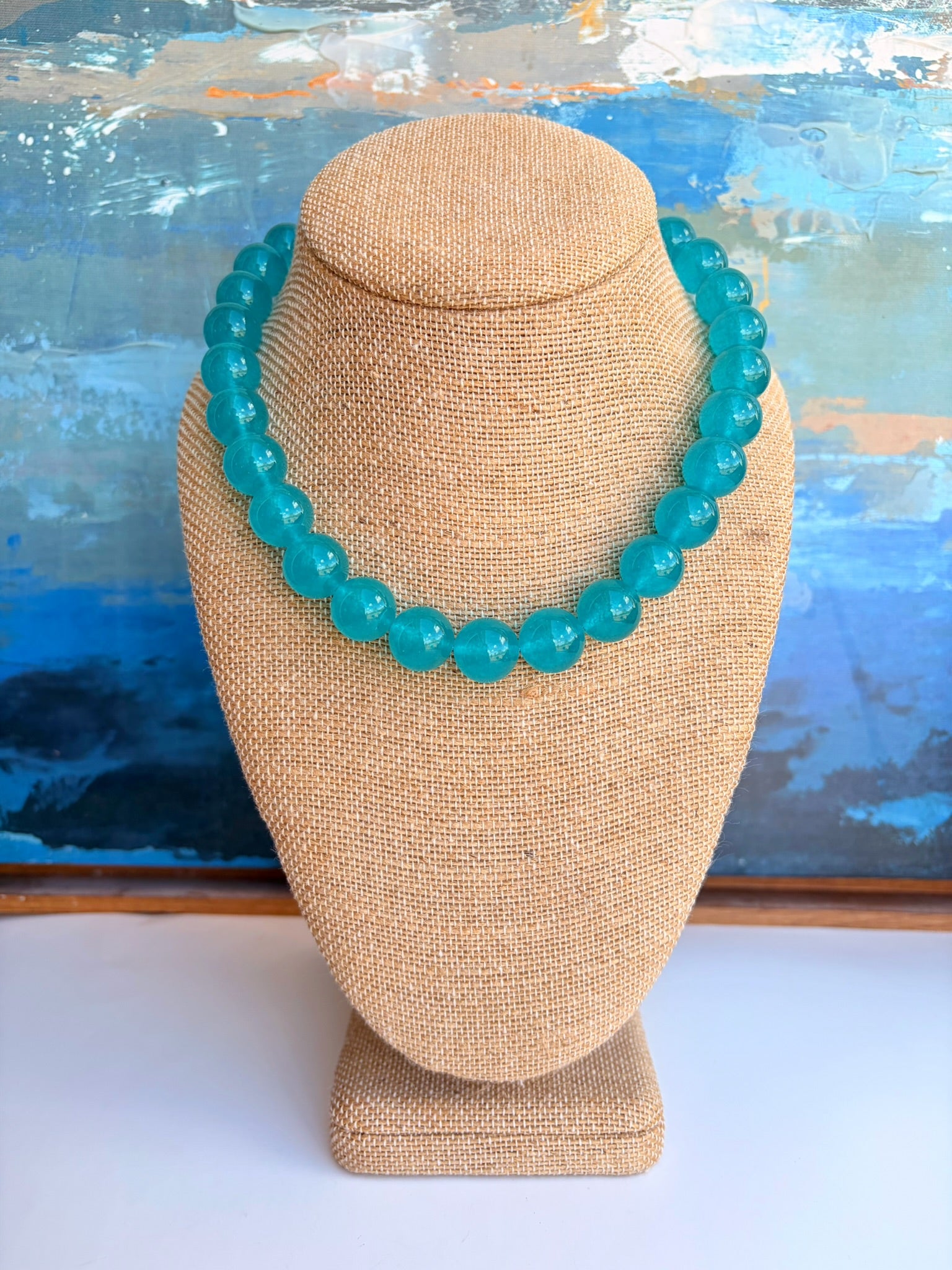 Teal Blue Beaded Necklace – 16” + Extender