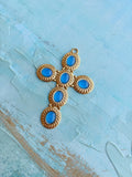 Gold Cross Pendant with Blue Stones