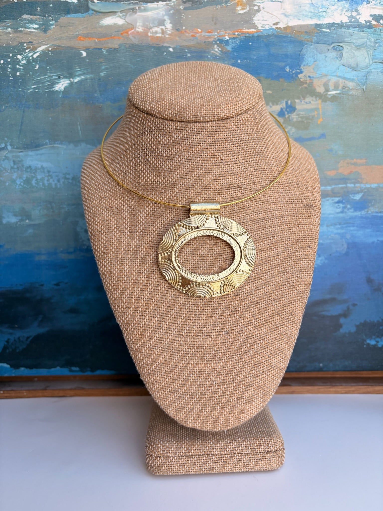 Gold Collar Necklace with Statement Pendant