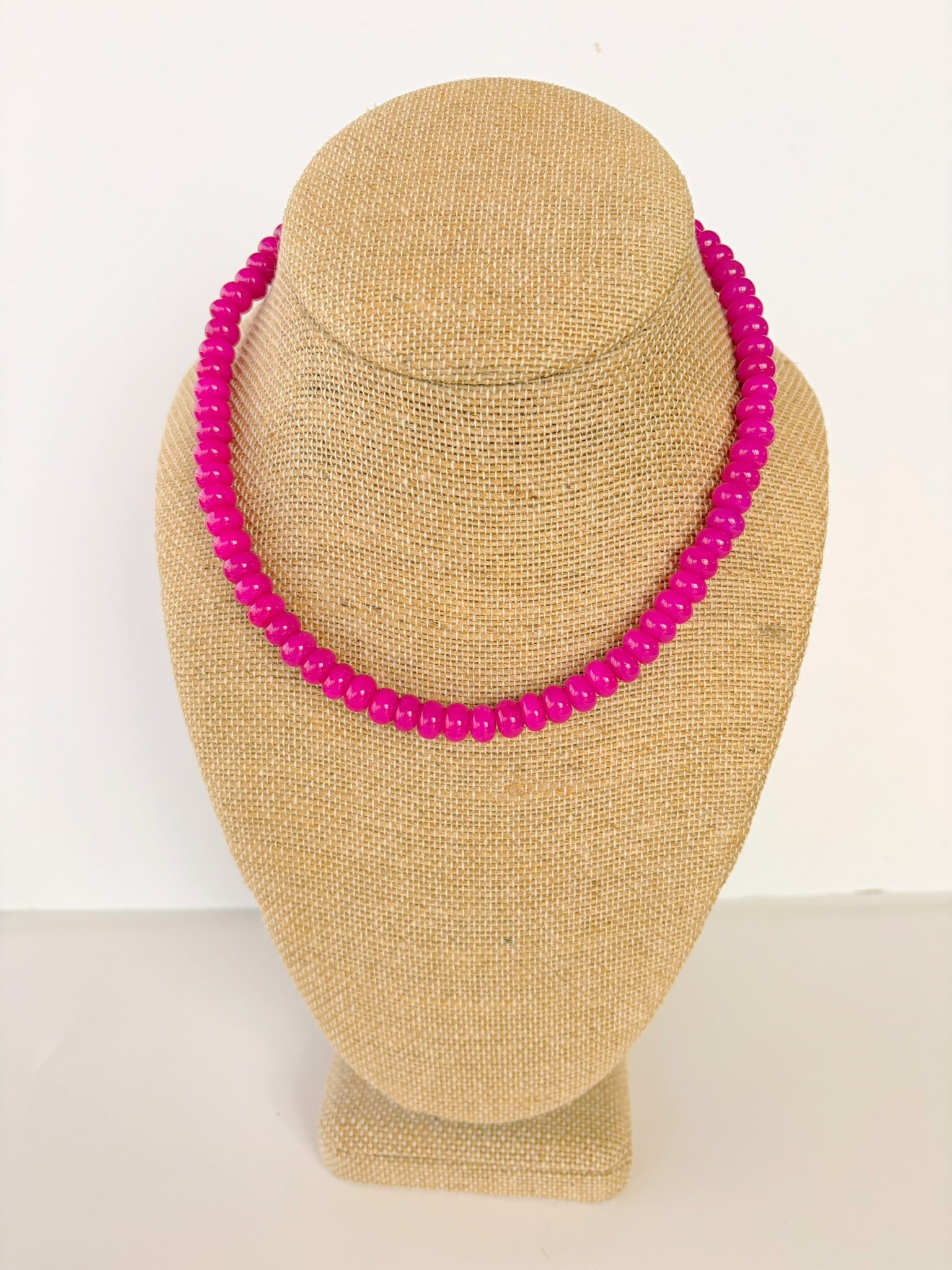Fuchsia Rondelle Bead Necklace – 15.5” + Extender