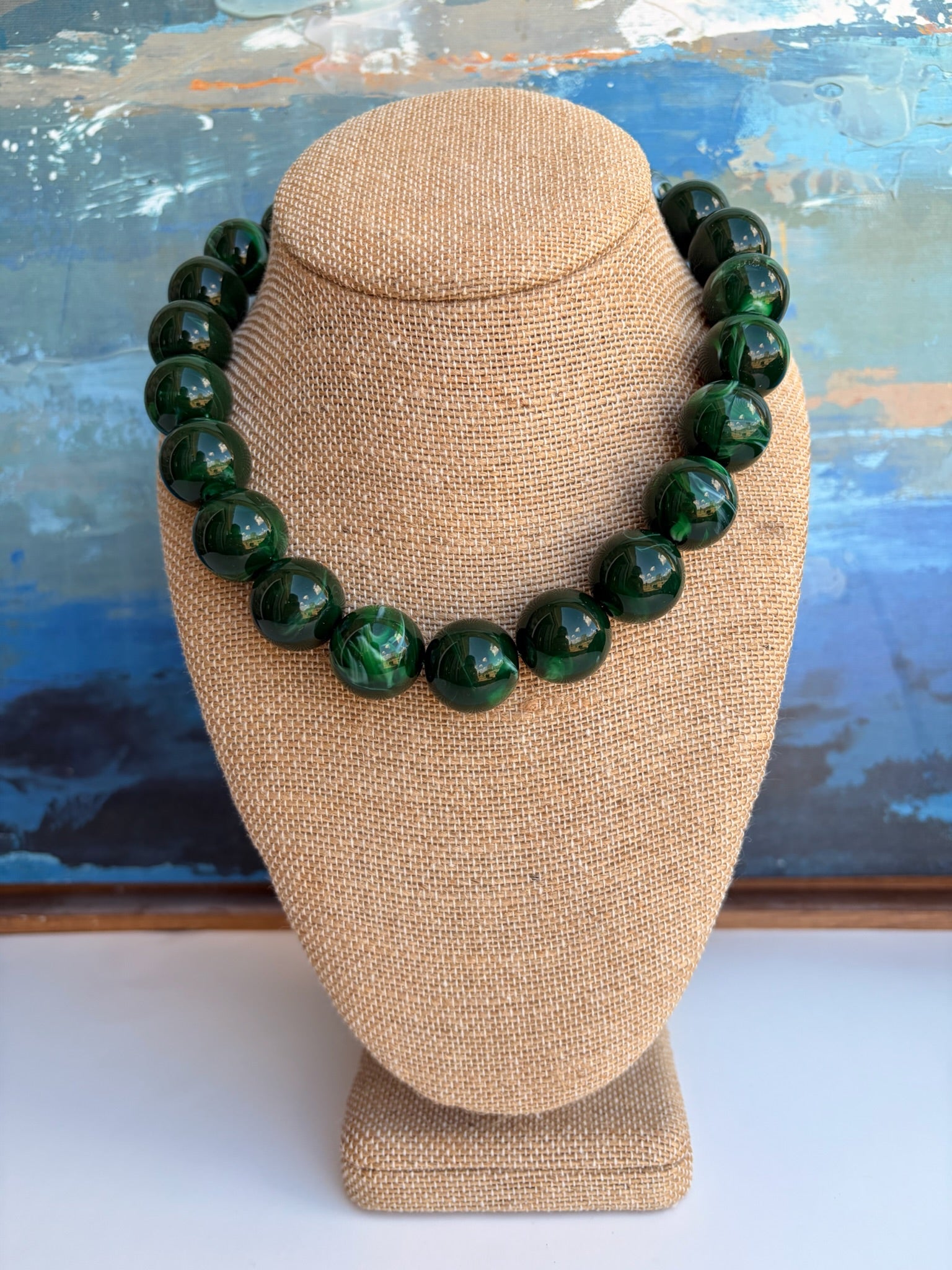 Dark Green Bauble Bead Necklace – 16” + Extender