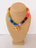 Dark Multi Rondelle Beads with Heart Pendant