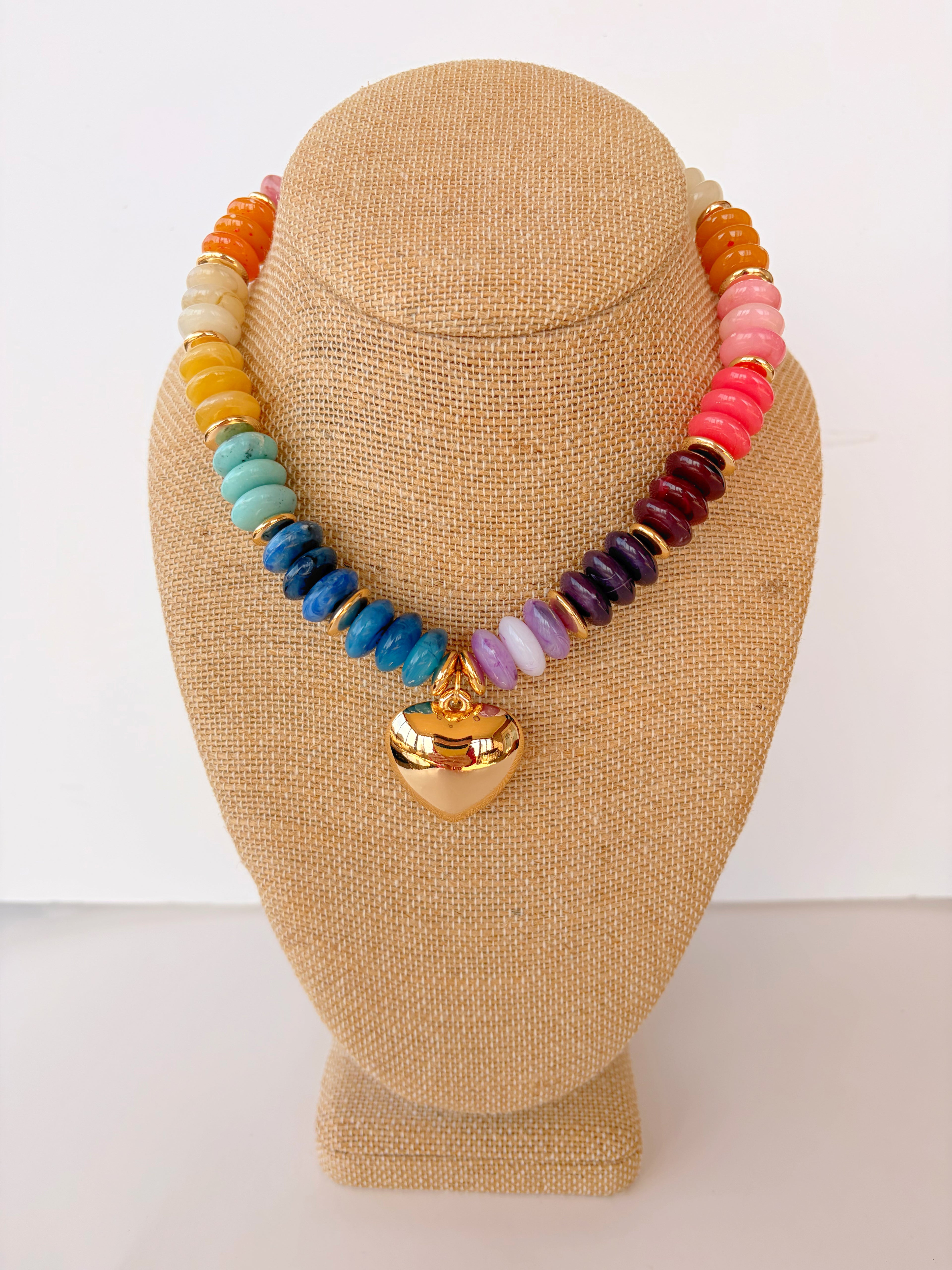 Dark Multi Rondelle Beads with Heart Pendant
