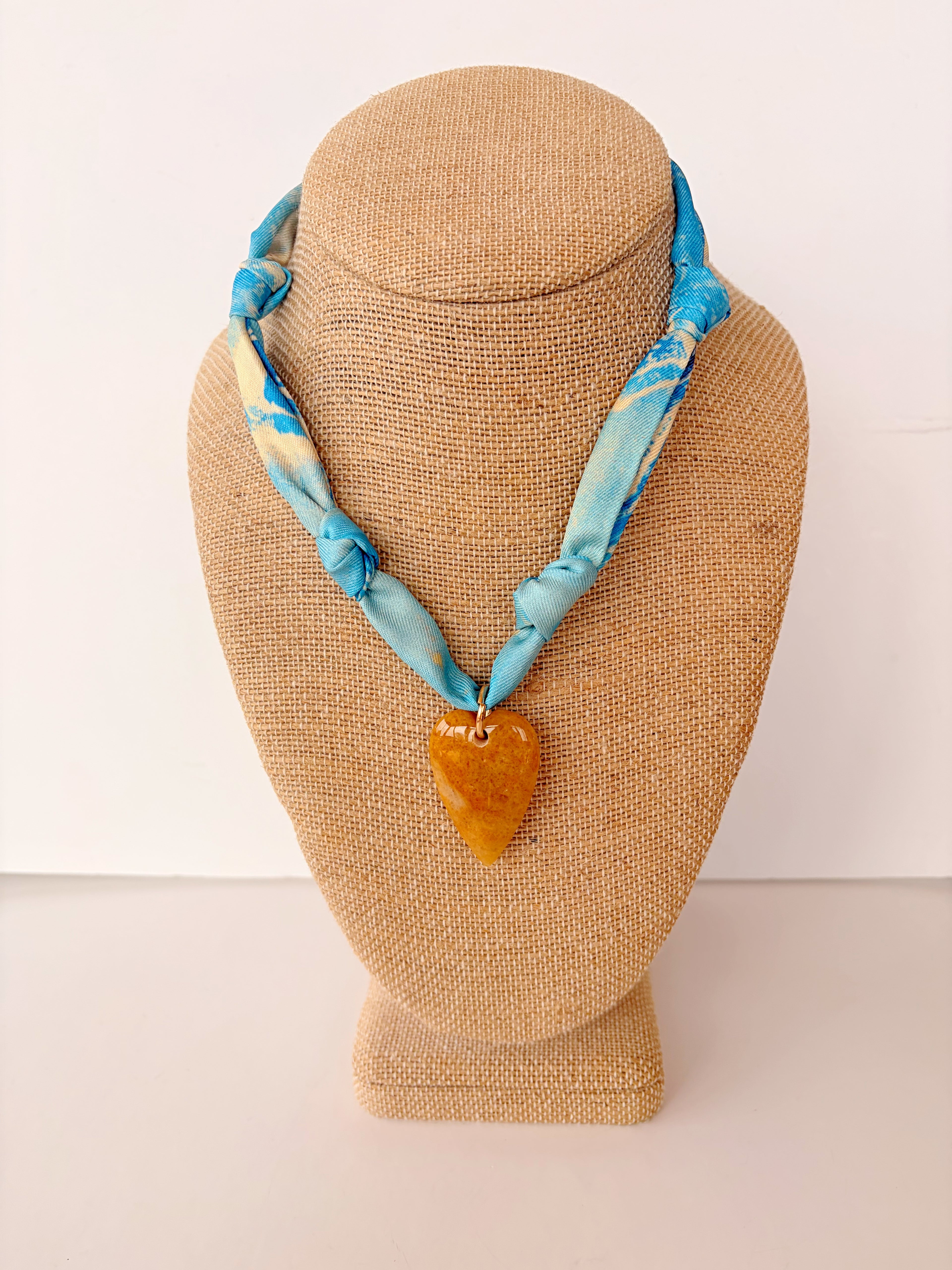 Blue Heart Pendant Scarf Necklace