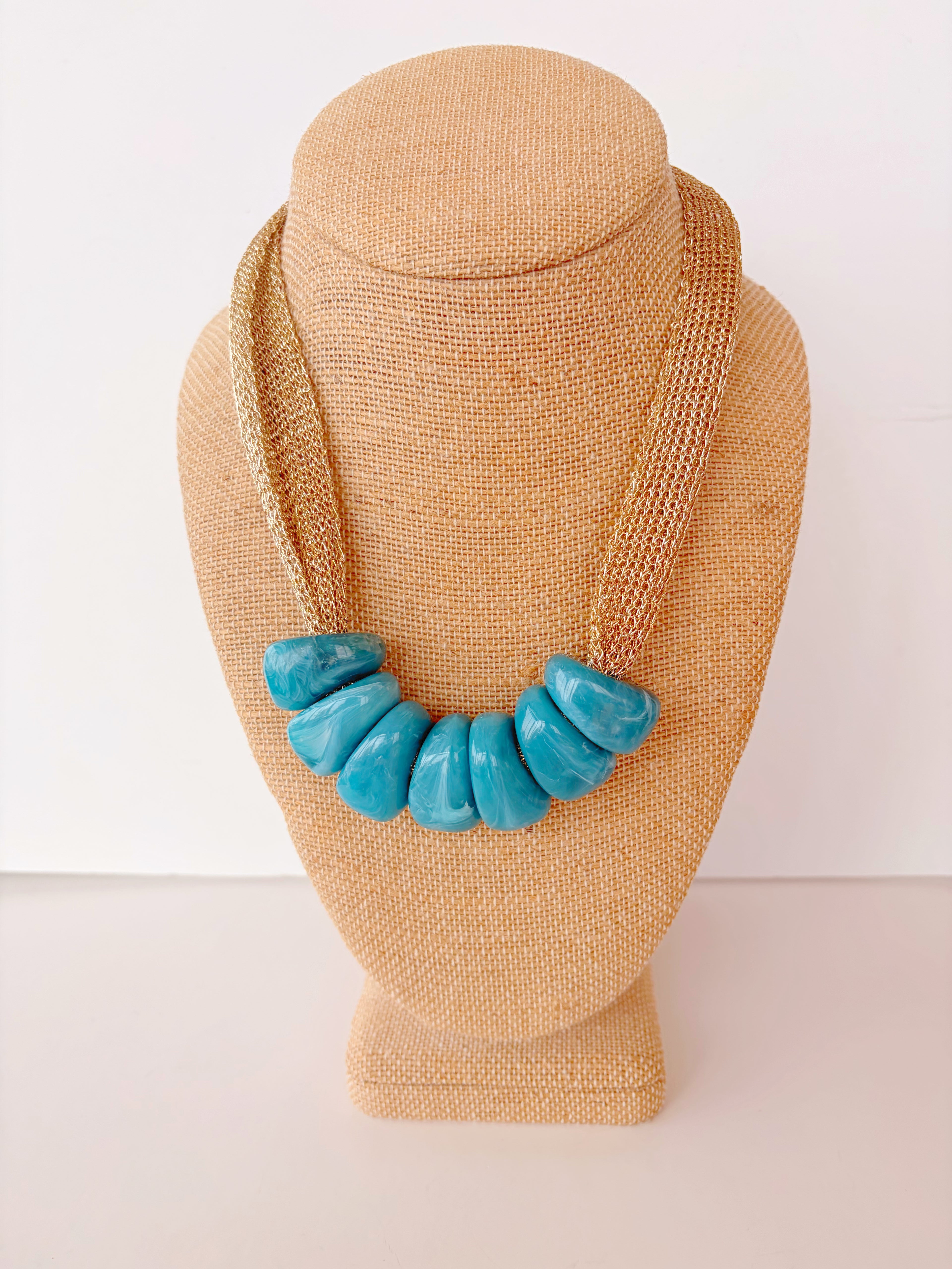 Turquoise Bead Mesh Fabric Necklace