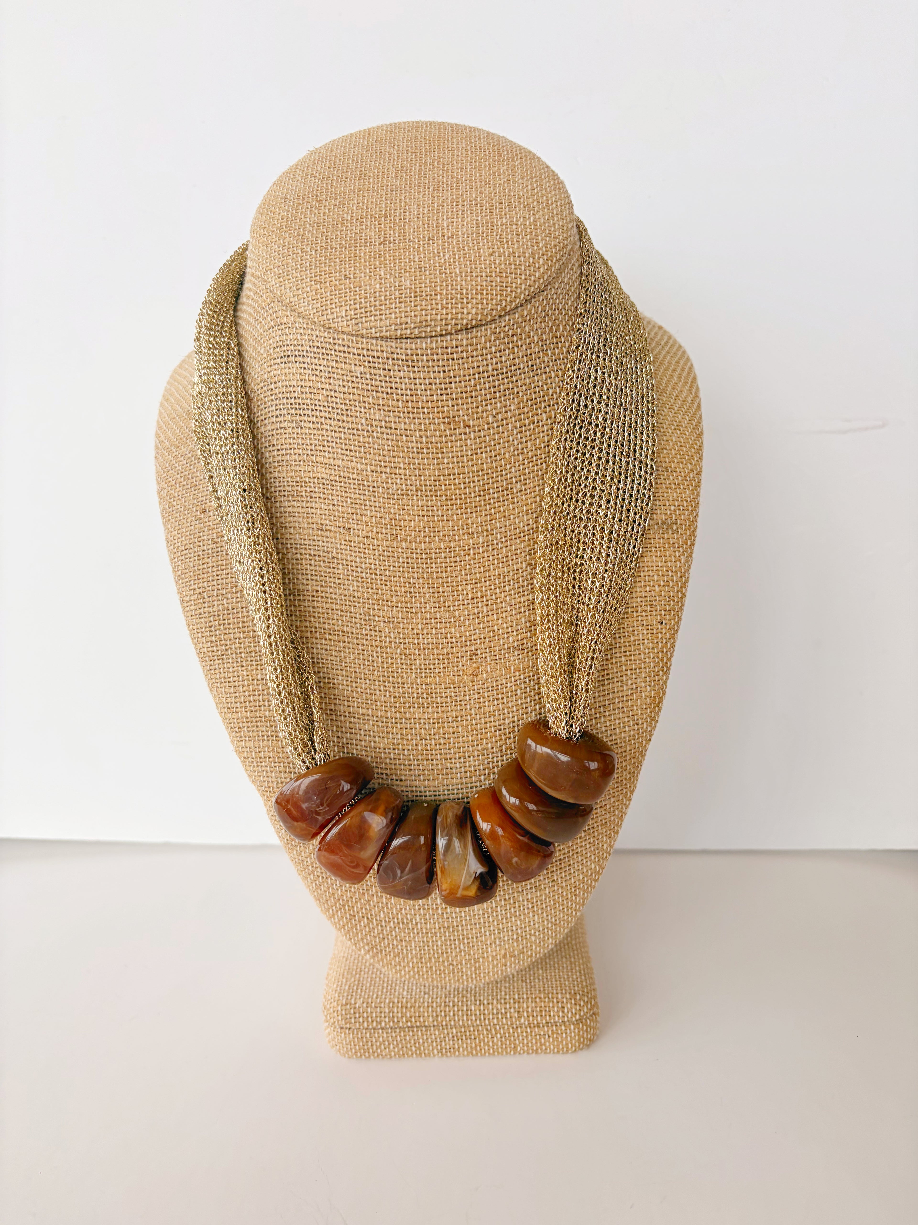 Brown Trapezoid Bead Mesh Scarf Necklace