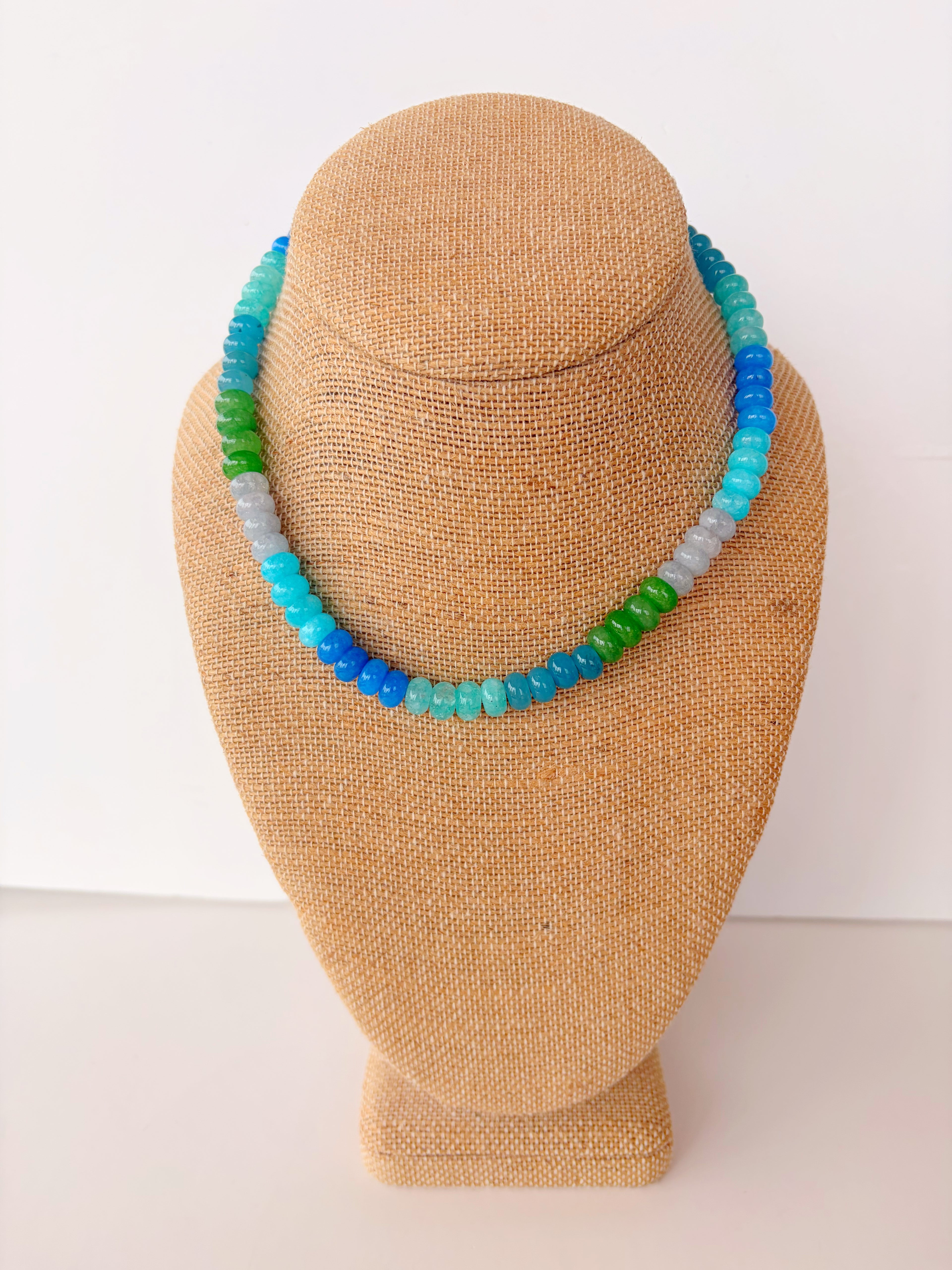 Mixed Blue + Green Rondelle Necklace