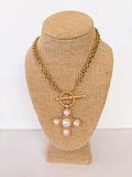 Layered Pearl Cross Necklace