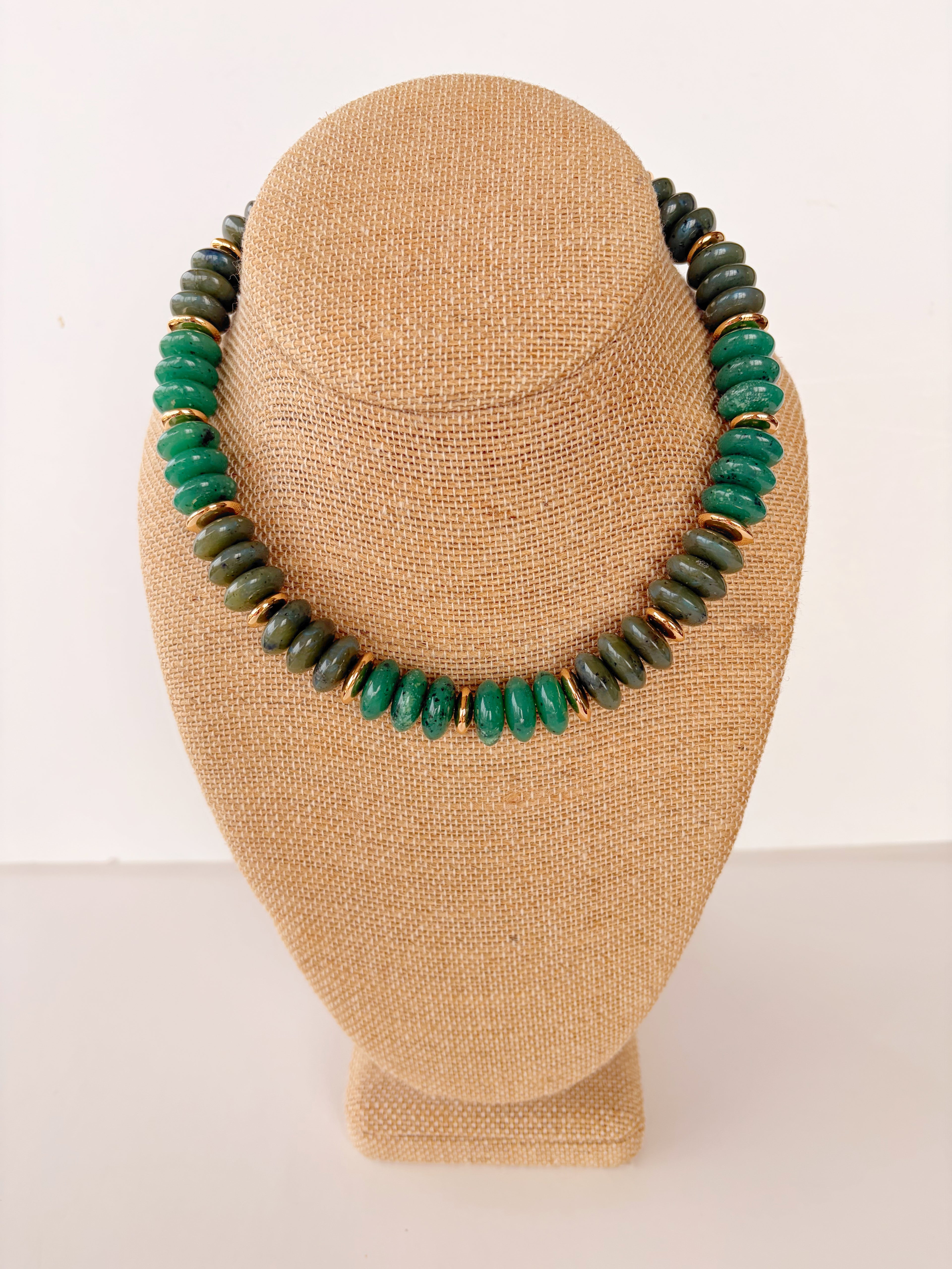 Dark Green Marbelized Rondelle Necklace