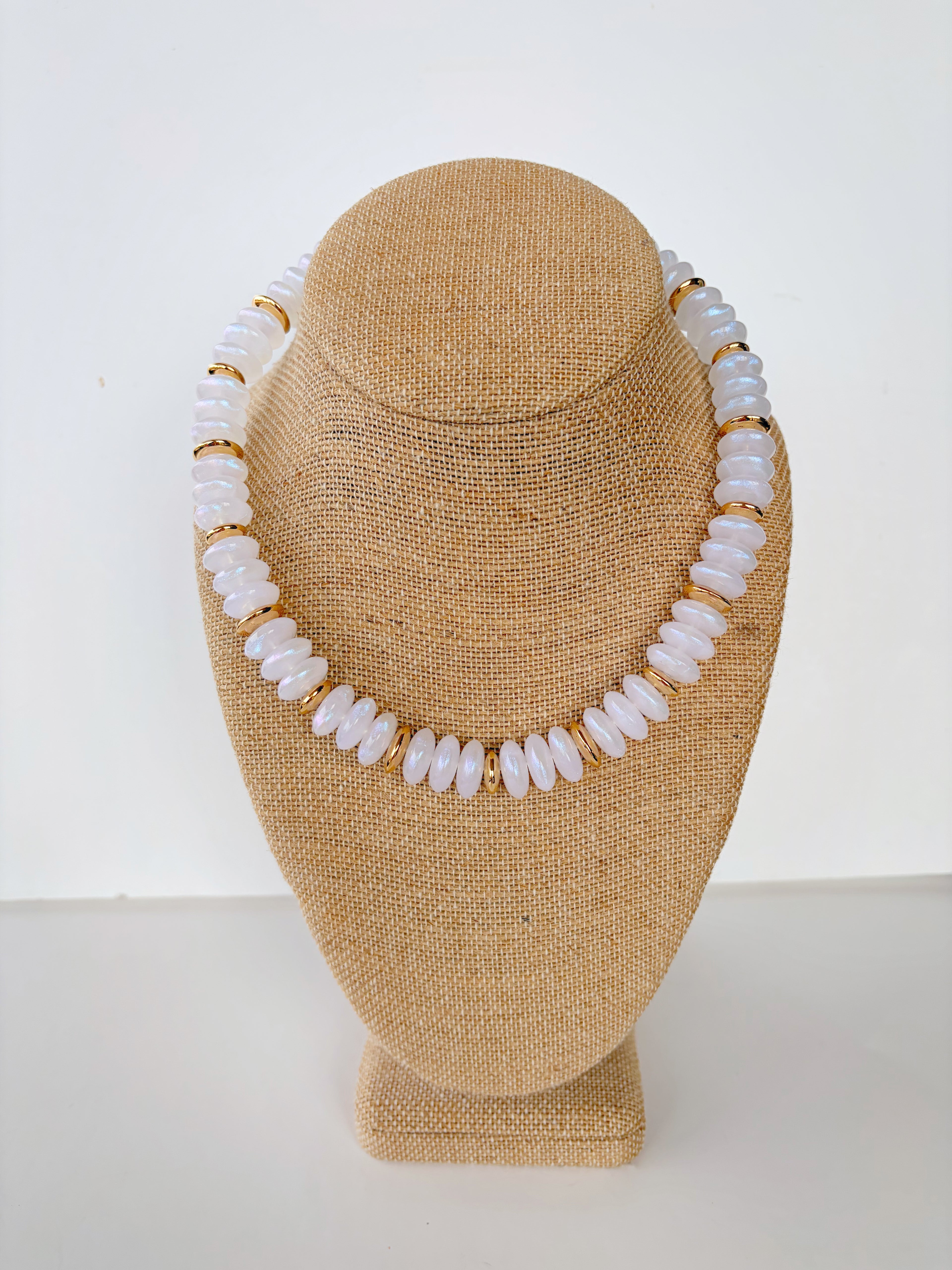 White and Gold Rondelle Necklace