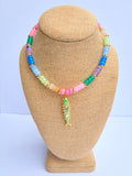 Multicolored Beaded Necklace + Green fish
