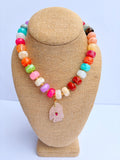 Round Multicolored + Light Pink Fish Necklace