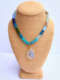Mixed Blue Rondelle Necklace with Light Blue Stone Fish